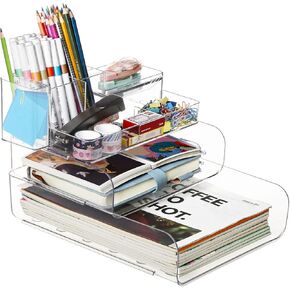 4-Tier PET Paper Trays - Stackable Desktop Racks Organizer for Letter Tray, White Multipurpose Office Accessories Tray for A4 Paper Holder, File Documents, Magazine, Receipts, Supplies