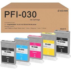 High Yield PFI 030 PFI-030 Ink Cartridge Replacement for Canon PFI-030MBK PFI-030BK PFI-030C PFI-030M PFI-030Y Compatible with Canon imagePROGRAF TA-20 TA-30 TM-240 TM-340 Printer