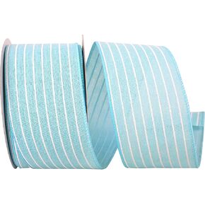 Reliant Ribbon 93784W-052-40F Pin Stripe Linen Wired Edge Ribbon, 2-1/2 Inch X 10 Yards, Light Blue