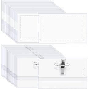 Eaasty 100 Pcs Pin Style Combi Clip Horizontal Name Badge Holders with Clip and Pin Inserts Fit Clear Soft Name Holders Transparent ID Card Plastic Tag Card Size 3.38 x 2 Inch