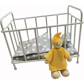 EUTRAIL Dollhouse Bedroom Furniture Baby Doll Bed Metal Dollhouse Crib Bed Furniture Toy Accessories with Mattress, Pillow Doll House Couch Set 1:12 Scale Mini Metal Bed