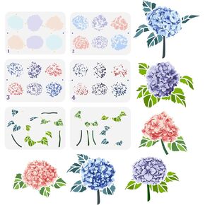FINGERINSPIRE 6 pcs Layered Hydrangea Stencil 8.3x11.7inch Hydrangea Flower Drawing Template Hydrangea Pattern Decoration Stencil Plants Flower Stencil for Painting on Wood Wall Fabric Furniture