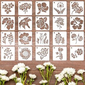 Stencils for Painting on Wood 20 Pieces Reusable Flower Stencils Painting Crafts Templates 3 X 3 Inch Templates Drawing Stencil for DIY Art Scrapbook Painting on Wood Wall Furniture (Flower)