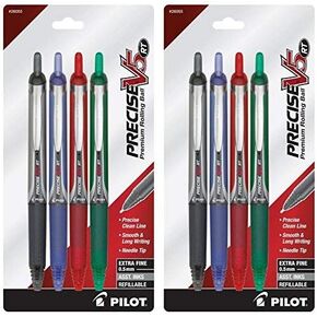 Pilot Precise V5 RT Retractable Rolling Ball Pens, Extra Fine Point, 8-Pack, Black/Blue/Red/Green Inks (26055)
