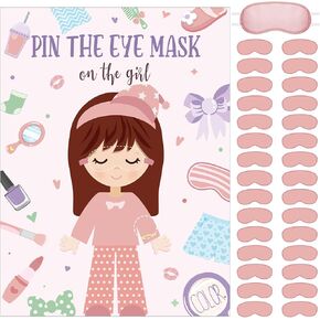 26 Pcs Sleepover Slumber Party Games Pin The Blindfold on The Girl Pajamas Poster Stickers Games Decor for Sleepover Slumber Party Night Supplies