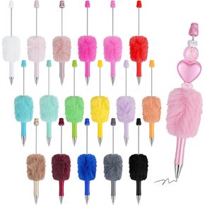 18 Pcs Fluffy Beadable Ballpoint Pens, Retractable Plush Ball Beaded Pens, 18 Colors Cute Plastic Bead Pen, Funny DIY Black Ink Pens for Office School Writing Gift Supplies
