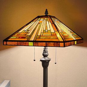 Capulina Tiffany Floor Lamp 2-Light 16X16X63 Inches Amber Brown Mission Antique Style Stained Glass Standing Reading Light for Living Room Bedroom Home Office