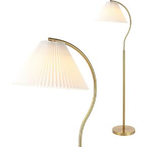 JONATHAN Y JYL1148A Devon 60.5" Modern Glam Metal Arc LED Floor Lamp with Pleated Shade for Bedroom, Living Room, Office, Brass Gold/White