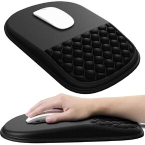 JIKIOU Ergonomic Mouse Pad Wrist Support with Massage Design, Memory Foam Wrist Rest Pain Relief Mousepad with Non-Slip PU Base, Mouse Pads for Wireless Mouse Black 12x8 inch