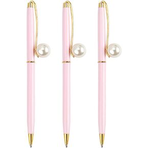 Monique 3 PCS Pearl Disrodative Metal Point Pen Pen Pen 0.7mm نصيحة غرامة حبر أسود وردي