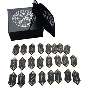 مجموعة لعبة عرافة الخشبية المصنوعة من Emvanv Wooden Rune ، Props Supermarket Game Family Nordic Woodcut Rune Stones Card مع حقيبة تخزين مخصصة رون