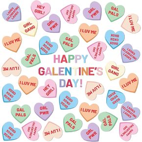 83 Pcs Galentines Day Conversation Heart Cutouts Valentines Day Bulletin Board Candy Hearts Cutouts Border Galentines Classroom Decorations for Party Wedding Supplies Classroom Wall