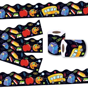 67.9 Ft Campus Bulletin Border Stickers, Back to School Chalkboard Decorations, Scrolling Border Bulletin Board Classroom Decorative Strips