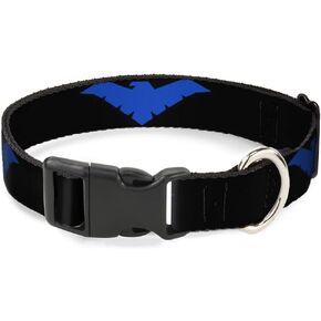 Dog Collar Plastic Clip Nightwing Logo Black Blue 15 to 26 Inches 1.0 Inch Wide