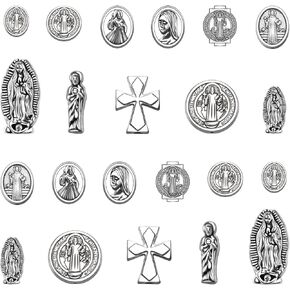 YionZian 100Pieces Metal Jesus Virgen De Guadalupe Religious Spacer Beads Saint Benedict Medal Bulk Loose for Jewelry Making DIY Mexican Bracelet Plastic Rosary Necklace