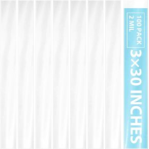 HOFURME 100 Pack Poster Poly Bags, Long Blueprint Storage tube 3x30 Inch, Clear Flat Open Blueprint Storage Poster Tube for Large Narrow Items, Waterproof