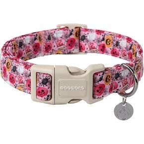 DOGWONG Cotton Dog Collar, Heavy-Duty Fall Dog Collar Durable Soft Fabric Pet Dog Collar Cute Halloween Puppy Necklace for Small Medium Large Dog
