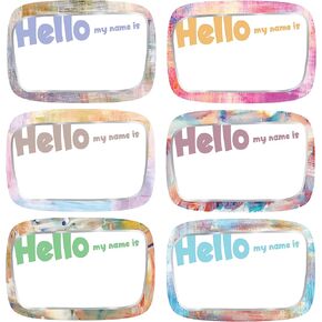 easykart labels 300Pcs Colorful Name Tags Labels Stickers with Silver Foiling, 6 Pastel Colour Pattern 2.5 x 3" Tag for Classroom School Office Home Mailing (1 Pack)