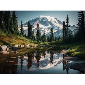 HEYKYY DIY 5D Diamond Art Kits Painting for Adults Mount Rainier Lake Reflection with Snow Scenery Landscape 30x40cm 12x16 inches