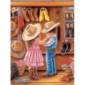 SKRYUIE 5D Cowboy Diamond Painting Kits - DIY Diamond Art Kits for Adults Brother and Sister, Full Round Drill - Crystal Cross Stitch - Adults Craft for Wall & Office Decor - 12x16inch