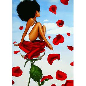 SKRYUIE 5D Diamond Art Painting Kit African Women Full Drill by Number Kits, African American Woman Sky Rose Diamond Art Paint with Diamonds Embroidery DIY Craft Set Arts Decorations(12x16 inch)