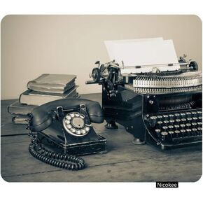 ألعاب الماوس لوحة عتيقة الهاتف كتب الآلة الكاتبة القديمة على الطاولة صورة الماوس غير المشبعة غير المشبعة لأجهزة الكمبيوتر ، الكمبيوتر المحمول ، المكتب ، المستطيل المخصص 9.5 بوصة × 7.9 بوصة