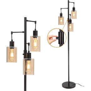 Industrial Tree Floor Lamp - Black, Dimmable Farmhouse Standing Lamp with Clear Glass Shade in Saudi Arabia