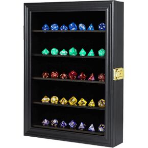 DND Dice Display Case Holds 5 Sets Polyhedral Hexagonal Dice Lockable Wall Mount w/98% UV Protection Dice Collectors Dice Organizer Shelf Box for Game Night Player d&d…