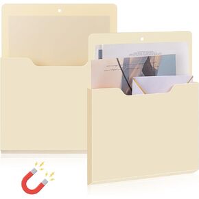 2 Pack Magnetic File Holder Paper Large Pocket Organizer Refrigerator Cabinets Fridge Whiteboard Wall Hanging Office Supplies Storage Folder Mail Planner Case for Pencil Marker Letter (White)