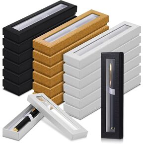 Colarr 36 Pcs Empty Pen Gift Box Pen Case with Cushion Clear Lid Cardboard Box Display Case for Gift Office Supplies Birthday Souvenir Presentation Jewelry Christmas(Black, Silver, Bronze)