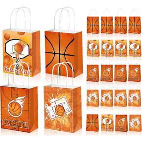 Qpout 12 PCS Basketball Goodie Bags, Basketball Party Favor Bag With Handles, Basketball Gift Bag For Team, Basketball Treat Candy Snack Bags For Kids Party Boys Birthday