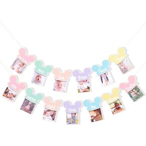 Mickey Mouse 12 Months Photo Banner - Pastel Rainbow First Birthday Monthly Milestone Photo Garland, Happiest Birthday on Earth Photo Banner, Mickey 1st Birthday Decor, Mickey Cake Smash Photo Props