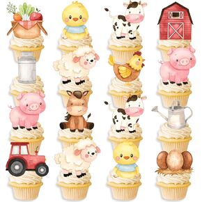 48pcs Farm Cupcake Toppers - Farm Animal Cake Toppers for Birthday Party Decorations
