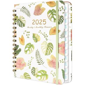 2025 Planner- Weekly and Monthly Planner, January 2025 - December 2025, Spiral Bound Hardcover Calendar Planner Book with Tabs, Inner Pocket, Perfect for School Office Home, A5 (6.3" x 8.5"), Purple