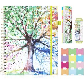 Ospelelf School Planner Undated Daily Spiral Binding Weekly Monthly Hardcover College Planners with Stickers 12 Months Productivity Journey Letter Size Colorful Tree