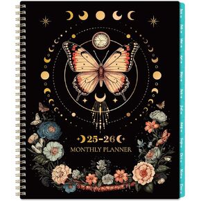 Monthly Planner 2025-2026 - Planner 2025-2026 from JUL. 2025 - DEC. 2026, 9" x 11", 18-Month Monthly Calendar with Tabs and Back Pocket, Twin-Wire Binding - Butterfly