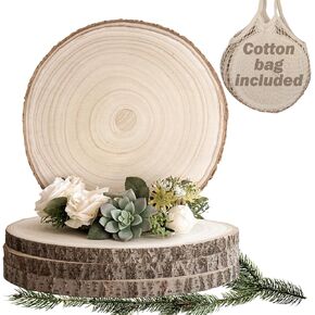 4pcs 12-14inch Unfinished X Large Wood Slices, Rustic Wood Slabs Log with Bark for Home PartyTable Centerpieces, Wood Round Discs for Wedding Table Décor, Arts DIY Craft