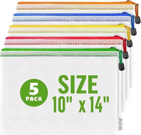 5 Pack Mesh Zipper Pouch Bags 10x14 inch - Plastic Zipper Pouches for Organizing - Document Bags With Zippered - Letter Size Zippered Pouch - Document Pouches in Kuwait