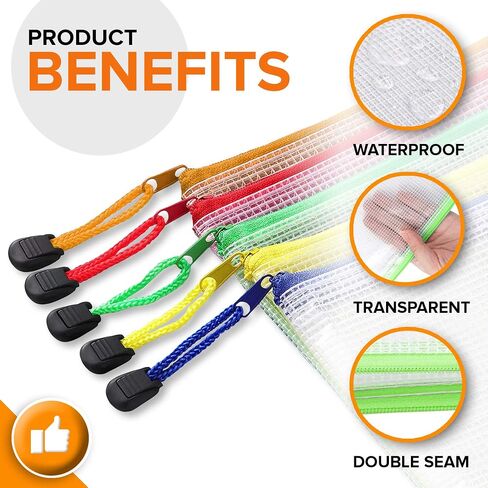 5 Pack Mesh Zipper Pouch Bags 10x14 inch - Plastic Zipper Pouches for Organizing - Document Bags With Zippered - Letter Size Zippered Pouch - Document Pouches in Kuwait