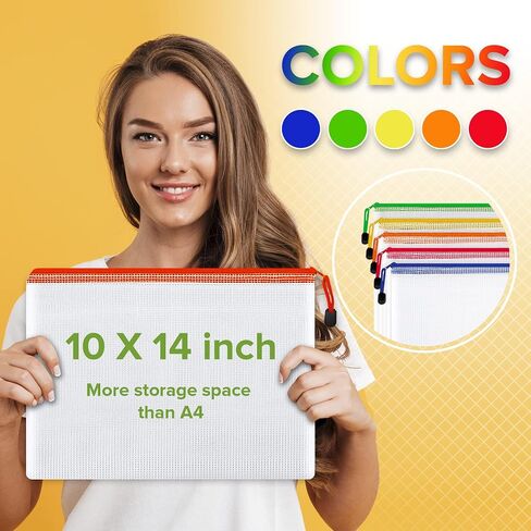 5 Pack Mesh Zipper Pouch Bags 10x14 inch - Plastic Zipper Pouches for Organizing - Document Bags With Zippered - Letter Size Zippered Pouch - Document Pouches in Kuwait