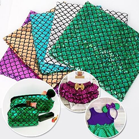Mermaid Hologram Spandex Fabric Fish Scale Stretch Laser Knit Cloth 57" Wide Sold by The Yard (Purple) in Saudi Arabia
