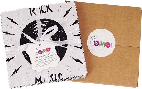 Soimoi Precut 10-inch Rock Music Prints Cotton Fabric Bundle Quilting Squares Charm Pack DIY Patchwork Sewing Craft- White & Black in Kuwait