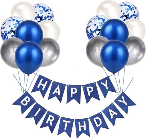 Happy Birthday Banner Bunting Royal Blue Party Balloons Confetti Latex Balloon Party Banners for Boys Women Men Birthday Banner Decorations in Saudi Arabia