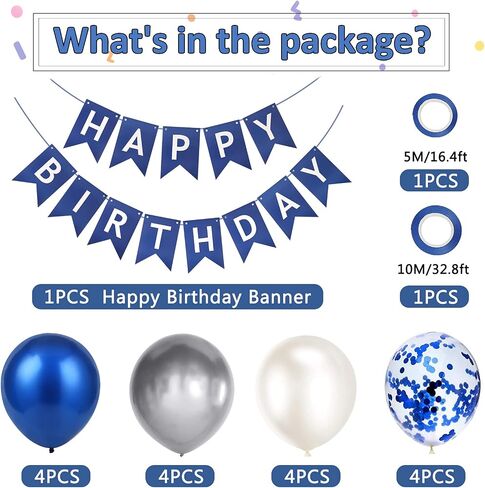 Happy Birthday Banner Bunting Royal Blue Party Balloons Confetti Latex Balloon Party Banners for Boys Women Men Birthday Banner Decorations in Saudi Arabia