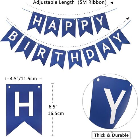 Happy Birthday Banner Bunting Royal Blue Party Balloons Confetti Latex Balloon Party Banners for Boys Women Men Birthday Banner Decorations in Saudi Arabia