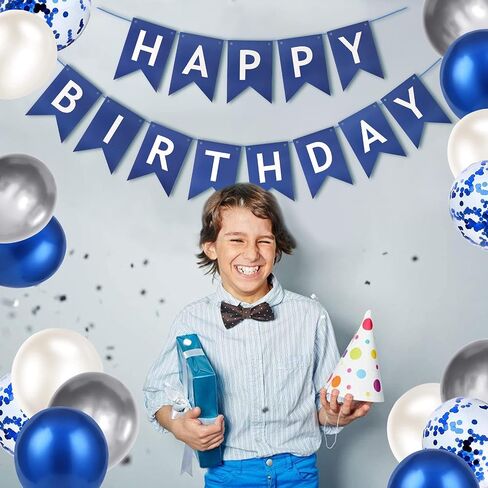 Happy Birthday Banner Bunting Royal Blue Party Balloons Confetti Latex Balloon Party Banners for Boys Women Men Birthday Banner Decorations in Saudi Arabia