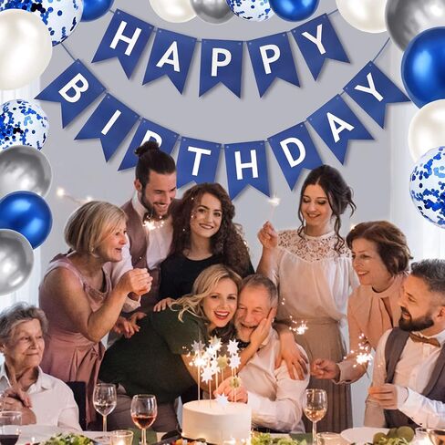 Happy Birthday Banner Bunting Royal Blue Party Balloons Confetti Latex Balloon Party Banners for Boys Women Men Birthday Banner Decorations in Saudi Arabia