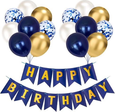 Happy Birthday Banner Bunting Royal Blue Party Balloons Confetti Latex Balloon Party Banners for Boys Women Men Birthday Banner Decorations in Saudi Arabia
