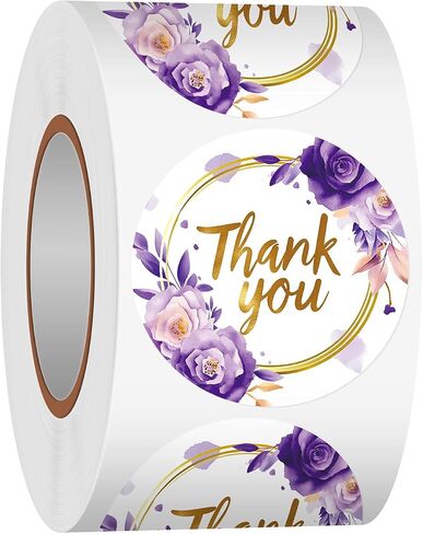 Heyfibro 500 PCS 1.5 Inch Floral Thank You Stickers Roll for Adults, Gift Packing, Cards, Candy Bags, Envelopes, Party Supplies(Elegant Flowers) in Kuwait