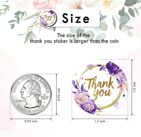 Heyfibro 500 PCS 1.5 Inch Floral Thank You Stickers Roll for Adults, Gift Packing, Cards, Candy Bags, Envelopes, Party Supplies(Elegant Flowers) in Kuwait